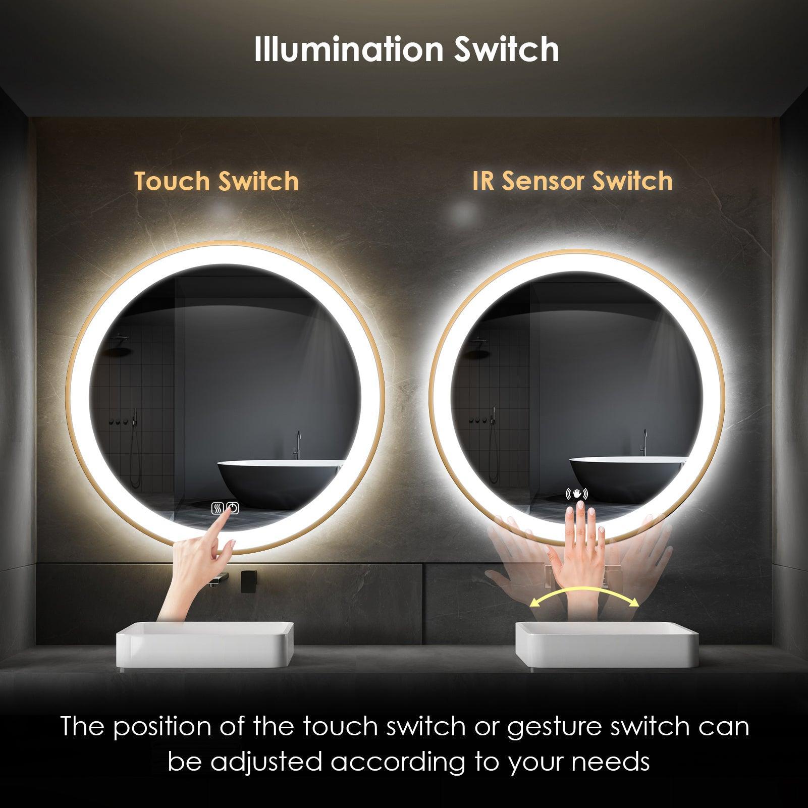 TALLDESI Custom Half Round LED Lighted Bathroom Mirror