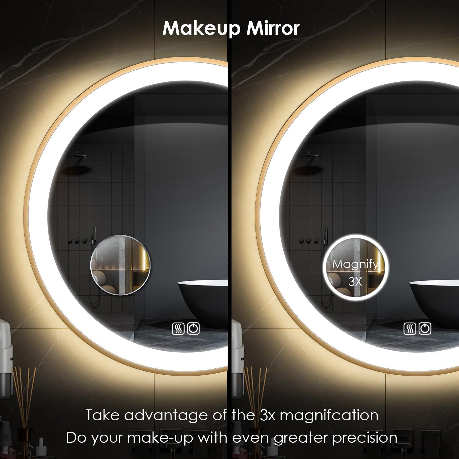 TALLDESI Custom Round LED Lighted Bathroom Mirror