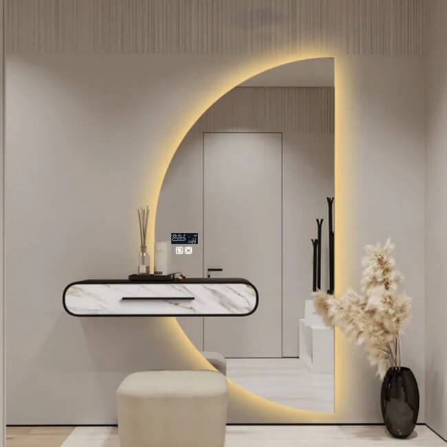 TALLDESI Custom Half Round LED Lighted Bathroom Mirror