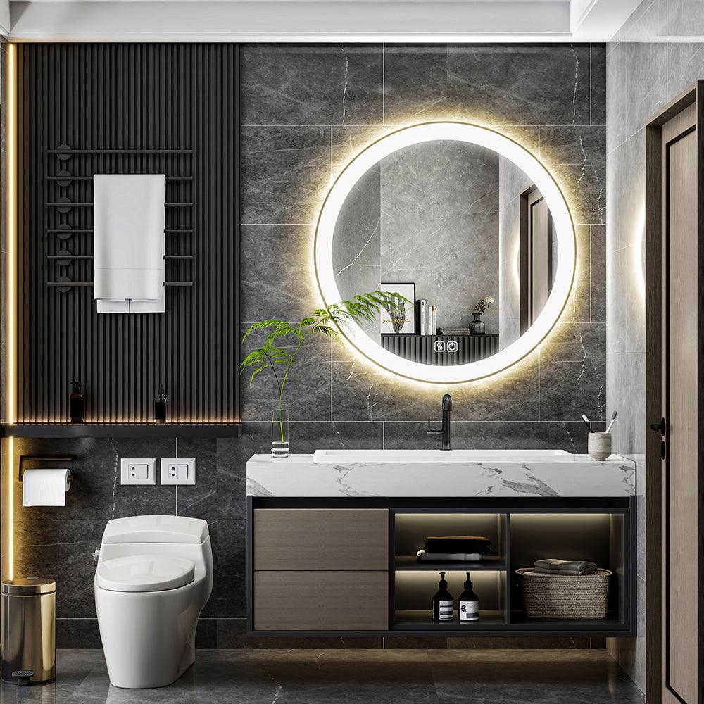 TALLDESI Custom Round LED Lighted Bathroom Mirror with Frame