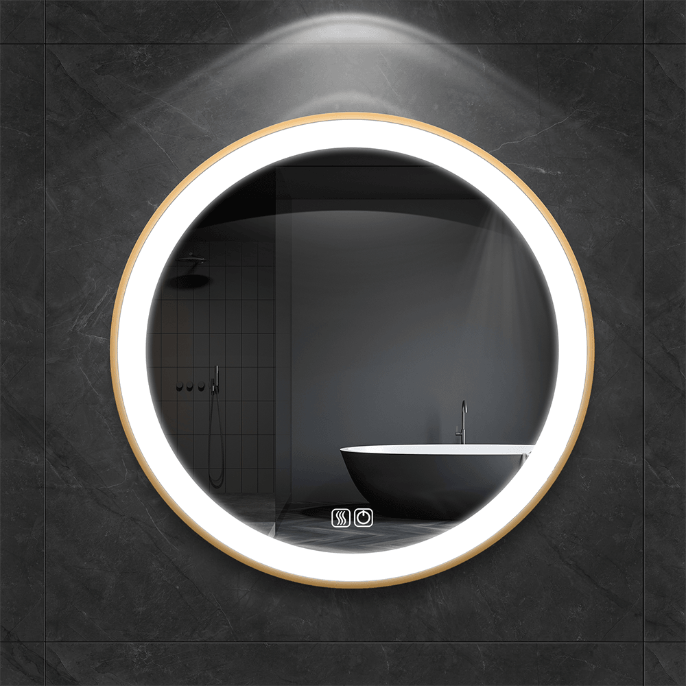 TALLDESI Custom Round LED Lighted Bathroom Mirror with Frame